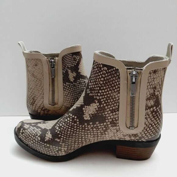 LUCKY BRAND Basel H2O Snakeskin Print Rain Boots Zip-Up Booties Tan Brown Sz 7 M - Picture 11 of 14